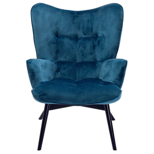 Luxus-Sessel George in blauem Samt mit ergonomischem Design.